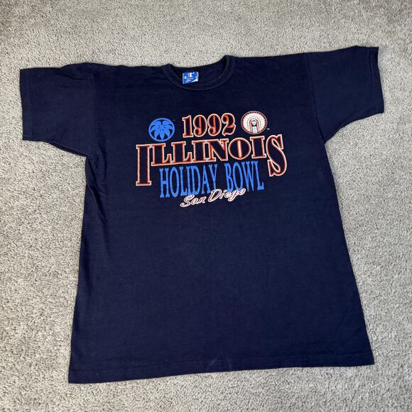 Vintage Illinois Fighting Illini Shirt Mens XL Blue NCAA Football Champion 1992 - Picture 2 of 12